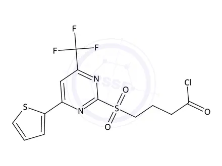 Chemical structure of 4-((4-(Thiophen-2-yl)-6-(trifluoromethyl)pyrimidin-2-yl)sulfonyl)butanoyl chloride