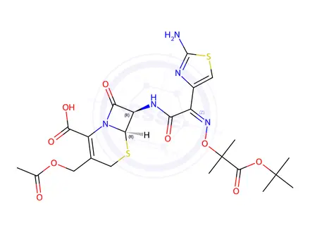 Chemical structure of 7b-[(Z)-2-(2-Aminothiazol-4-yl)-2-(1-carboxy-1-methylethoxyimino)acetamido]-3-acetoxymethyl-3-cephem-4-carboxylic Acid tert-Butyl Ester