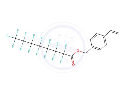 Chemical structure of 4-vinylbenzyl 2,2,3,3,4,4,5,5,6,6,7,7,8,8,8-pentadecafluorooctanoate