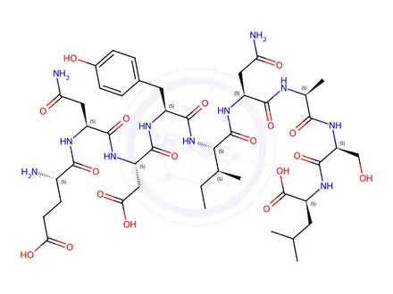 Chemical structure of glutamyl-asparaginyl-aspartyl-tyrosyl-isoleucyl-asparaginyl-alanyl-seryl-leucine
