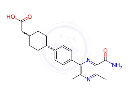 Chemical structure of {4-[4-(6-Carbamoyl-3,5-dimethylpyrazin-2-yl)phenyl]cyclohexyl}acetic acid