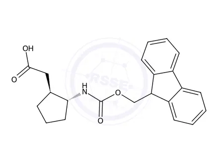 Chemical structure of 2-((1S,2R)-2-((((9H-Fluoren-9-yl)methoxy)carbonyl)amino)cyclopentyl)acetic acid