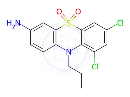 Chemical structure of 10-n-Propyl-1,3-dichloro-7-amino-phenothiazine-5,5-dioxide