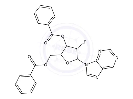 Chemical structure of ((2R,3R,4S,5R)-3-(Benzoyloxy)-4-fluoro-5-(9H-purin-9-yl)tetrahydrofuran-2-yl)methyl benzoate