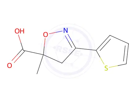 Chemical structure of 5-methyl-3-(thiophen-2-yl)-4,5-dihydro-1,2-oxazole-5-carboxylic acid