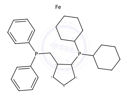 Chemical structure of Chloro(4-cyanophenyl){(R)-1-[(S)-2-(dicyclohexylphosphino)ferrocenyl]ethyl (diphenylphosphine)}nickel(II)