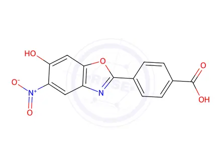 Chemical structure of BENZOIC ACID, 4-(6-HYDROXY-5-NITRO-2-BENZOXAZOLYL)-
