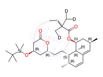 Chemical structure of 6(R)-[2-(8(S)-(2,2-Dimethyl-d6-butyryl)oxy]-2(S),6(R)-dimethyl-1,2,6,7,8,8a(R)-hexahydro-1(S)-naphthyl]ethyl-4(R)-(t-butyl-dimethylsilyl)oxy-3,4,5,6-tetrahydro-2H-pyran-2-one
