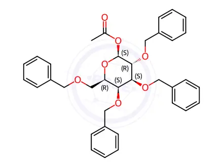 Chemical structure of 1-O-Acetyl-2,3,4,6-tetra-O-benzyl-?-D-galactopyranose
