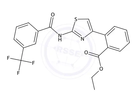 Chemical structure of Ethyl 2-(2-(3-(trifluoromethyl)benzamido)thiazol-4-yl)benzoate