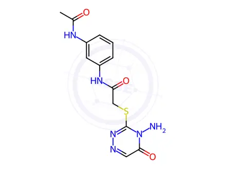 Chemical structure of N-(3-Acetamidophenyl)-2-((4-amino-5-oxo-4,5-dihydro-1,2,4-triazin-3-yl)thio)acetamide
