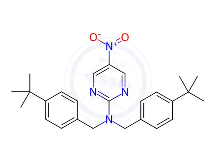 Chemical structure of N,N-bis(4-(tert-butyl)benzyl)-5-nitropyrimidin-2-amine