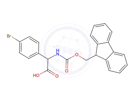 Chemical structure of 2-((((9H-Fluoren-9-yl)methoxy)carbonyl)amino)-2-(4-bromophenyl)acetic acid