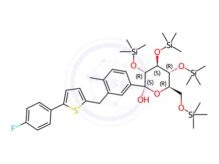 Chemical structure of 1-C-[3-[[5-(4-Fluorophenyl)-2-thienyl]methyl]-4-methylphenyl]-2,3,4,6-tetrakis-O-(trimethylsilyl)-α-D-glucopyranose