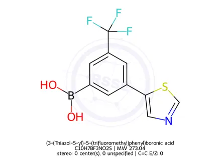 Chemical structure of (3-(Thiazol-5-yl)-5-(trifluoromethyl)phenyl)boronic acid