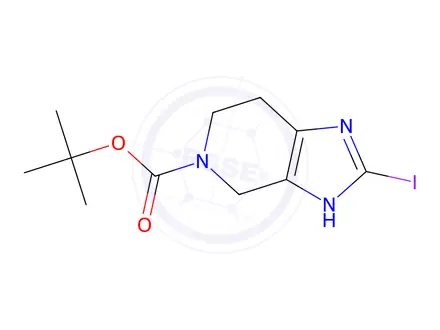 Chemical structure of tert-butyl 2-iodo-1,4,6,7-tetrahydro-5H-imidazo[4,5-c]pyridine-5-carboxylate