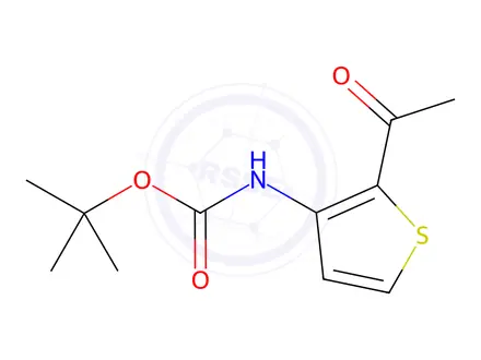 Chemical structure of Carbamic acid, N-(2-acetyl-3-thienyl)-, 1,1-dimethylethyl ester