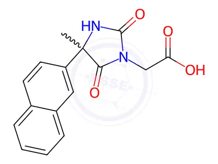 Chemical structure of 2-[4-Methyl-4-(naphthalen-2-yl)-2,5-dioxoimidazolidin-1-yl]acetic acid