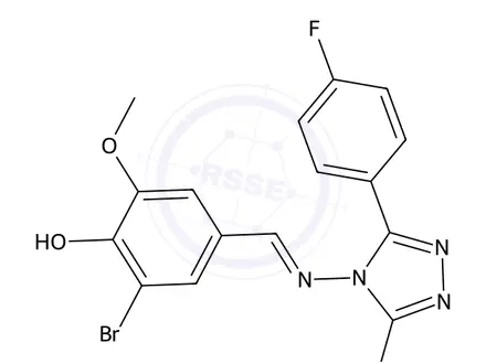 Chemical structure of 4-((3-Bromo-4-hydroxy-5-methoxybenzylidene)amino)-3-(4-fluorophenyl)-1H-1,2,4-triazole-5(4H)-thione