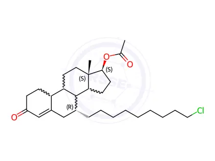 Chemical structure of (7R,13S,17S)-7-(9-chlorononyl)-13-methyl-3-oxo-2,3,6,7,8,9,10,11,12,13,14,15,16,17-tetradecahydro-1H-cyclopenta[a]phenanthren-17-yl acetate