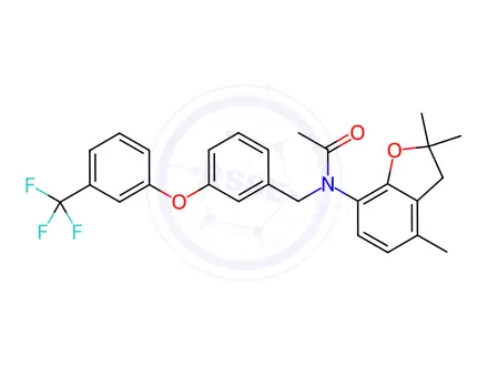 Chemical structure of N-(3-(3-(trifluoromethyl)phenoxy)benzyl)-N-(2,2,4-trimethyl-2,3-dihydrobenzofuran-7-yl)acetamide