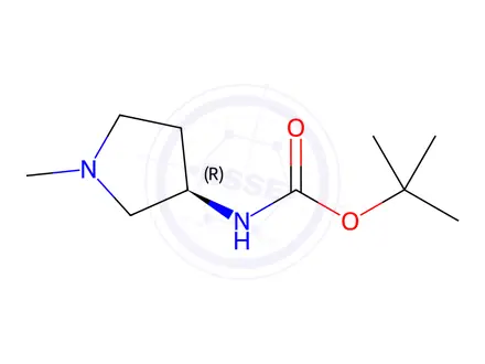 Chemical structure of Carbamic acid, [(3R)-1-methyl-3-pyrrolidinyl]-, 1,1-dimethylethyl ester (9CI)