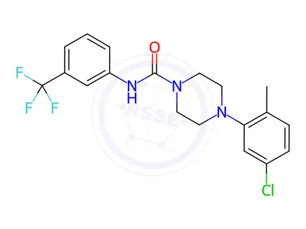 Chemical structure of N-(4-(5-chloro-2-methylphenyl)piperazin-1-yl)-N-(3-(trifluoromethyl)phenyl)formamide