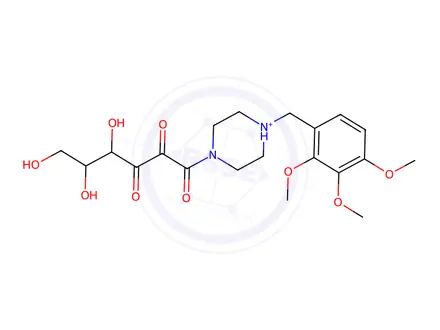 Chemical structure of 4-(4,5,6-trihydroxy-2,3-dioxohexanoyl)-1-(2,3,4-trimethoxybenzyl)piperazin-1-ium