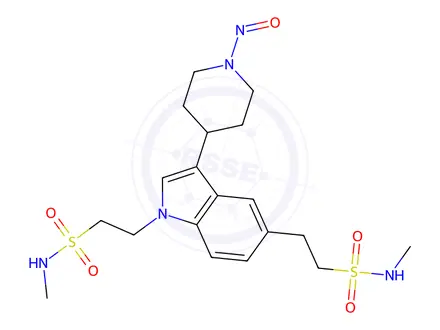 Chemical structure of 2,2'-(3-(1-nitrosopiperidin-4-yl)-1H-indole-1,5-diyl)bis(N-methylethanesulfonamide)
