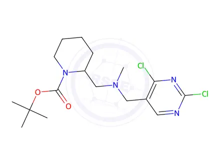 Chemical structure of tert-butyl 2-((((2,4-dichloropyrimidin-5-yl)methyl)(methyl)amino)methyl)piperidine-1-carboxylate