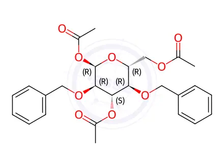 Chemical structure of 2,4-Di-O-benzyl-1,3,6-tri-O-acetyl-α-D-glucopyranose