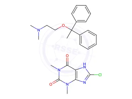 Chemical structure of Theophylline, 8-chloro-, compd. with 2-(1,1-diphenylethoxy)-N,N-dimeth ylethylamine (1:1)
