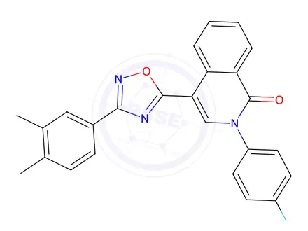 Chemical structure of 4-(3-(3,4-Dimethylphenyl)-1,2,4-oxadiazol-5-yl)-2-(4-fluorophenyl)isoquinolin-1(2H)-one