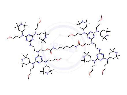 Chemical structure of 11-Oxa-2,9,14-triazahexadecanoic acid, 14-[4,6-bis[(3-methoxypropyl)(2,2,6,6-tetramethyl-4-piperidinyl)amino]-1,3,5-triazin-2-yl]-16-[[4,6-bis[(3-methoxypropyl)(2,2,6,6-tetramethyl-4-piperidinyl)amino]-1,3,5-triazin-2-yl]amino]-10-oxo-, 2-[