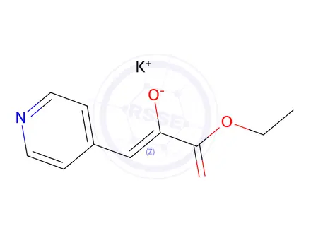 Chemical structure of potassium 3-ethoxy-3-oxo-1-(pyridin-4-yl)prop-1-en-2-olate