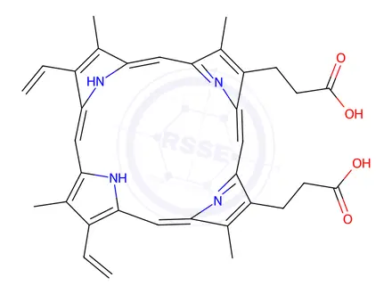 Chemical structure of nickel(II) protoporphyrin IX