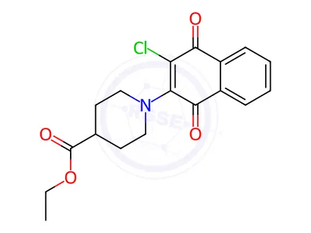 Chemical structure of Ethyl 1-(3-chloro-1,4-dioxo-1,4-dihydro-2-naphthalenyl)-4-piperidinecarboxylate