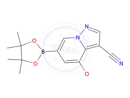 Chemical structure of 4-Methoxy-6-(4,4,5,5-tetramethyl-1,3,2-dioxaborolan-2-yl)pyrazolo[1,5-a]pyridine-3-carbonitrile