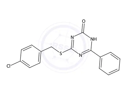 Chemical structure of 4-((4-Chlorobenzyl)thio)-6-phenyl-1,3,5-triazin-2(1H)-one