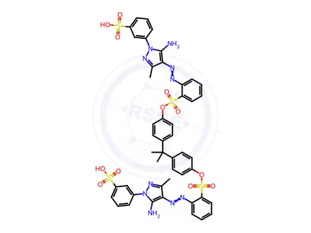 Chemical structure of Benzenesulfonic acid, 2-[[5-amino-3-methyl-1-(3-sulfophenyl)-1H-pyrazol-4-yl]azo]-, 1,1'-[(1-methylethylidene)di-4,1-phenylene] ester, sodium salt, compd. with 2,2',2''-[nitrilotris(2,1-ethanediyloxy)]tris[ethanol]