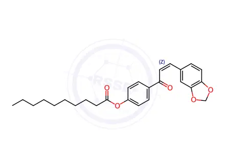 Chemical structure of 4-[(2Z)-3-(2H-1,3-Benzodioxol-5-yl)prop-2-enoyl]phenyl decanoate