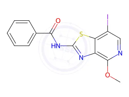 Chemical structure of N-(7-iodo-4-methoxythiazolo[4,5-c]pyridin-2-yl)benzamide