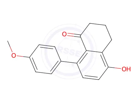 Chemical structure of 3,4-dihydro-5-hydroxy-8-(4-methoxyphenyl)naphthalen-1(2H)-one