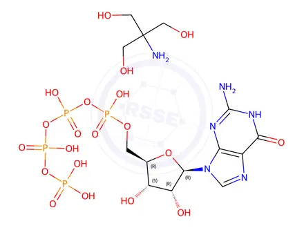Chemical structure of GUANOSINE 5'-TETRAPHOSPHATE TRIS SALT