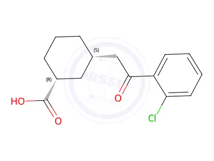 Chemical structure of (1R,3S)-3-(2-(2-chlorophenyl)-2-oxoethyl)cyclohexane-1-carboxylic acid