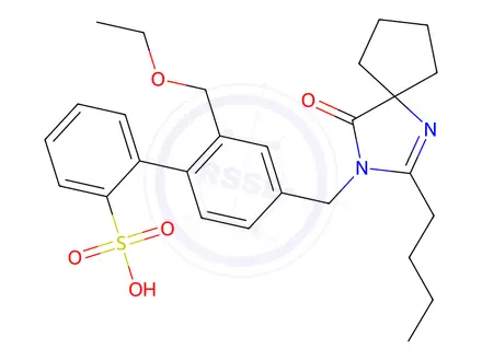 Chemical structure of 4'-((2-Butyl-4-oxo-1,3-diazaspiro[4.4]non-1-en-3-yl)methyl)-2'-(ethoxymethyl)-[1,1'-biphenyl]-2-sulfonic Acid