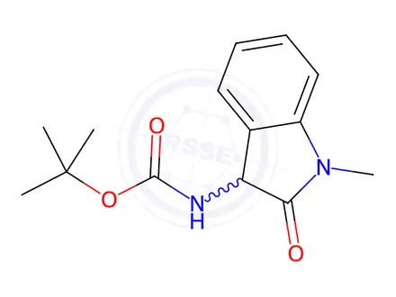 Chemical structure of Carbamic acid,N-(2,3-dihydro-1-methyl-2-oxo-1H-indol-3-yl)-, 1,1-dimethylethyl ester