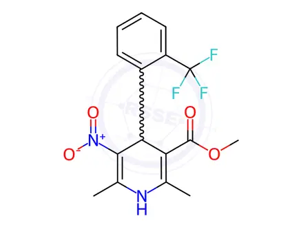 Chemical structure of Methyl (R)-2,6-dimethyl-5-nitro-4-(2-(trifluoromethyl)phenyl)-1,4-dihydropyridine-3-carboxylate