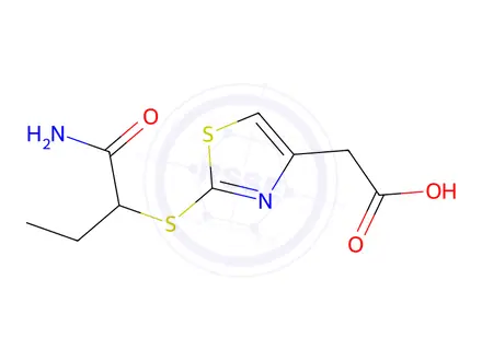 Chemical structure of 2-(2-((1-Amino-1-oxobutan-2-yl)thio)thiazol-4-yl)acetic acid