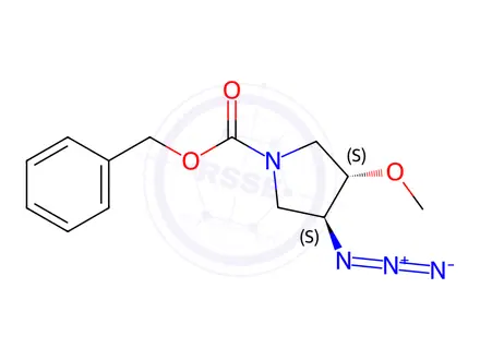 Chemical structure of benzyl trans-3-azido-4-methoxy-pyrrolidine-1-carboxylate